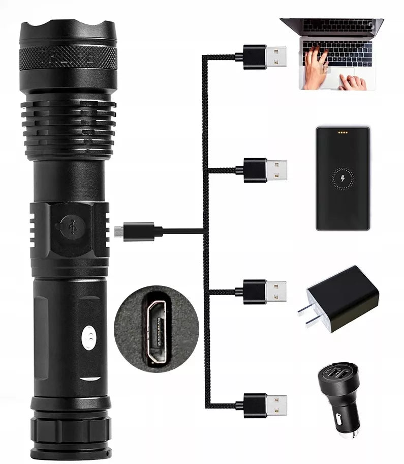 Galingas taktinis LED žibintuvėlis XHP50 ZOOM karinis