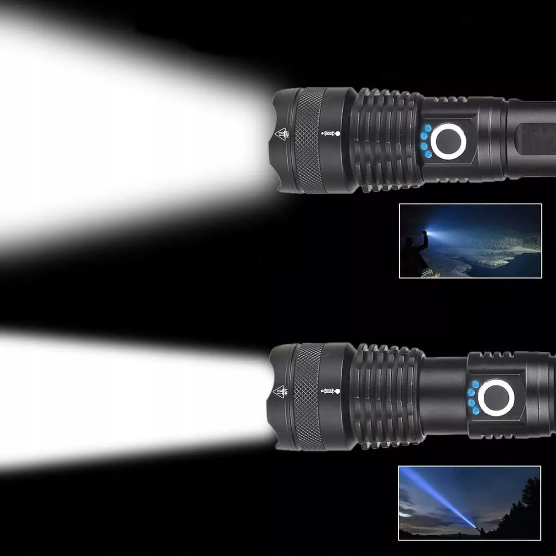 Galingas taktinis LED žibintuvėlis XHP50 ZOOM karinis