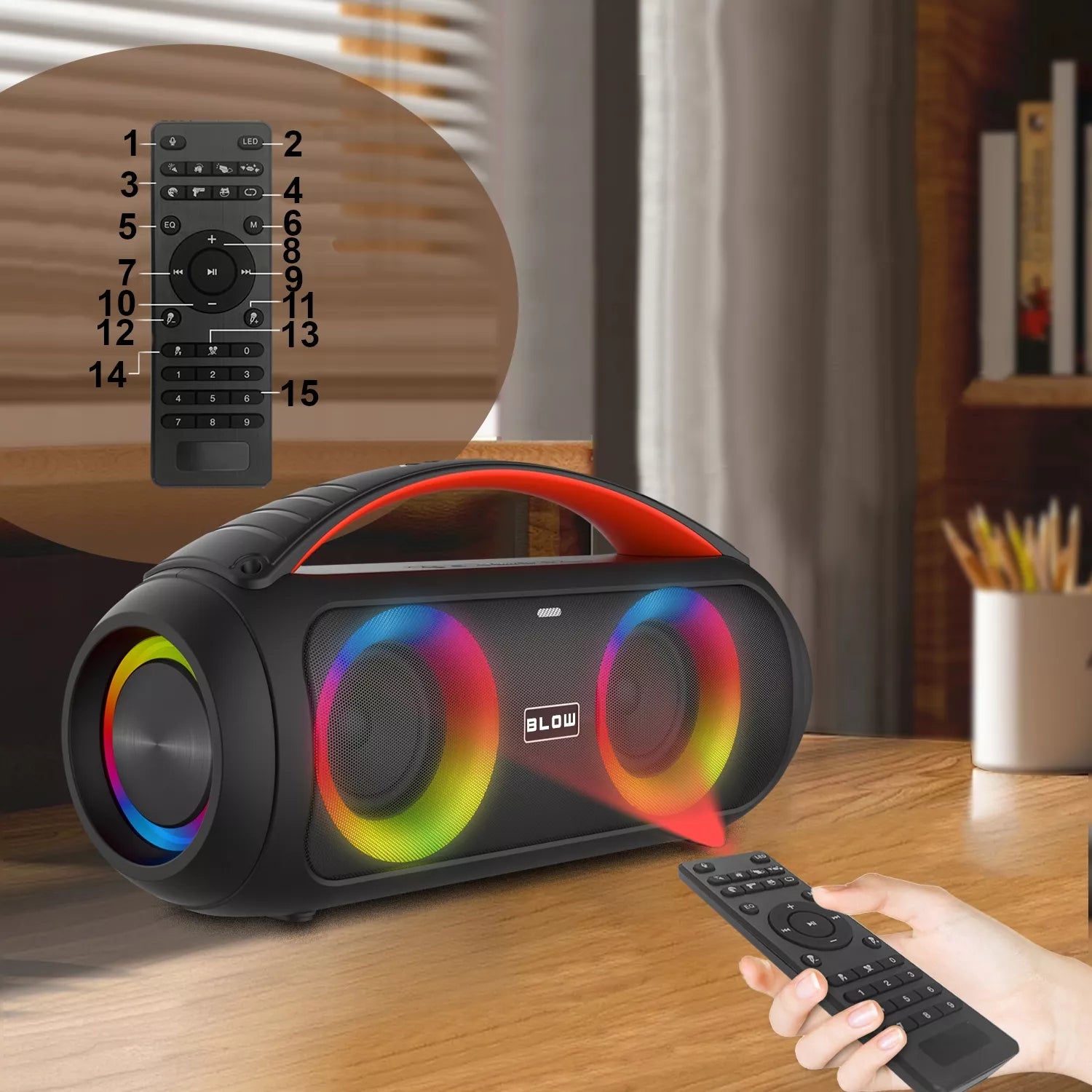 Galingas Bluetooth garsiakalbis Nešiojamas Boombox su mikrofonu, nuotolinio valdymo pulteliu, USB, SD, FM, KARAOKE