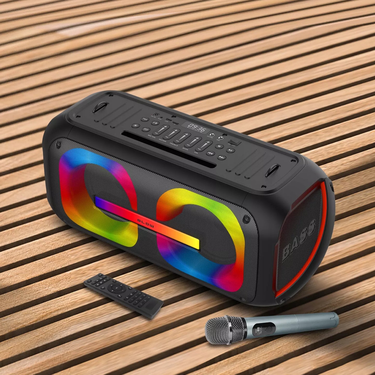 Galingas Bluetooth nešiojamas mobilus garsiakalbis su mikrofonu, nuotolinio valdymo pulteliu, USB, SD, Karaoke