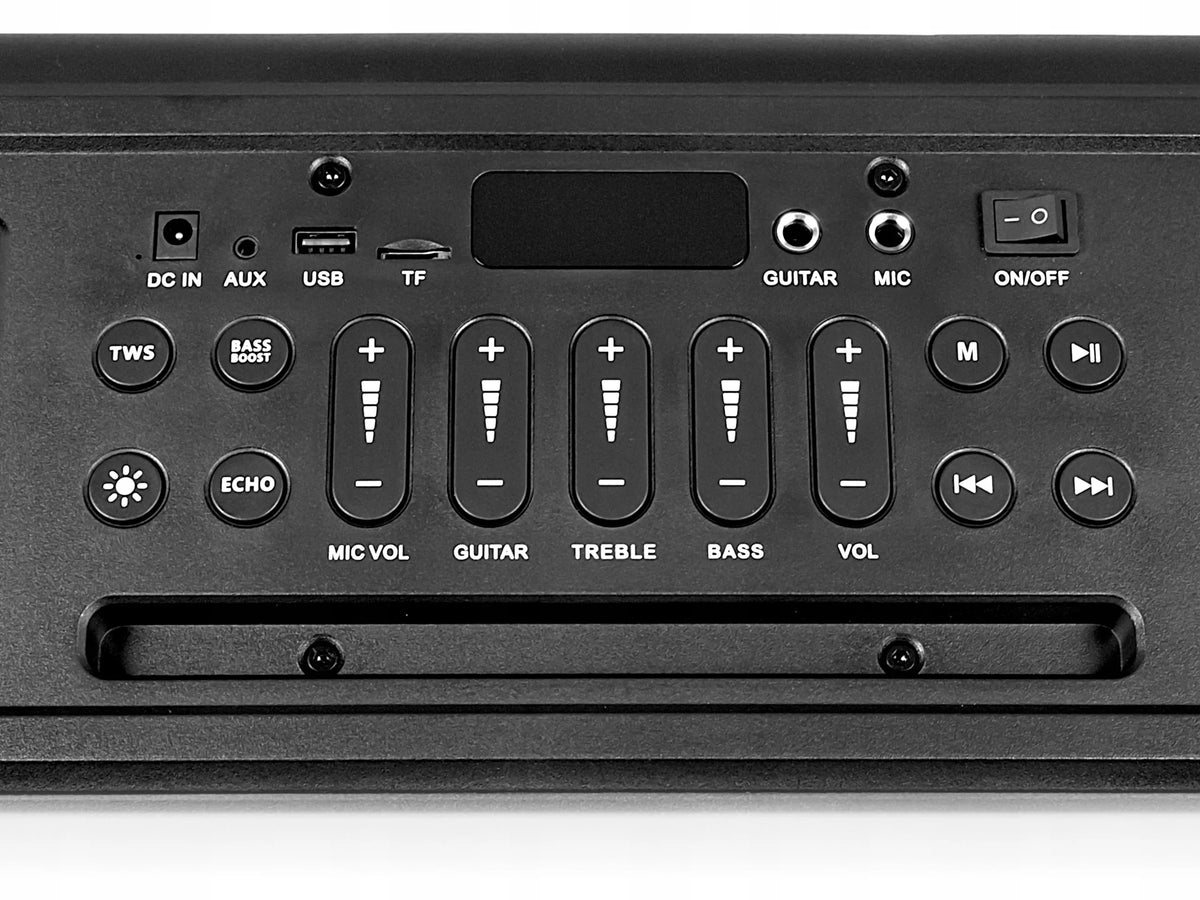 Galingas Bluetooth nešiojamas mobilus garsiakalbis su mikrofonu, nuotolinio valdymo pulteliu, USB, SD, Karaoke