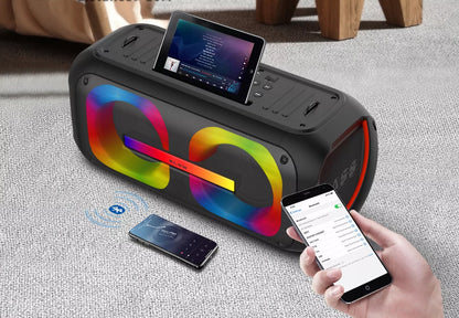 Galingas Bluetooth nešiojamas mobilus garsiakalbis su mikrofonu, nuotolinio valdymo pulteliu, USB, SD, Karaoke