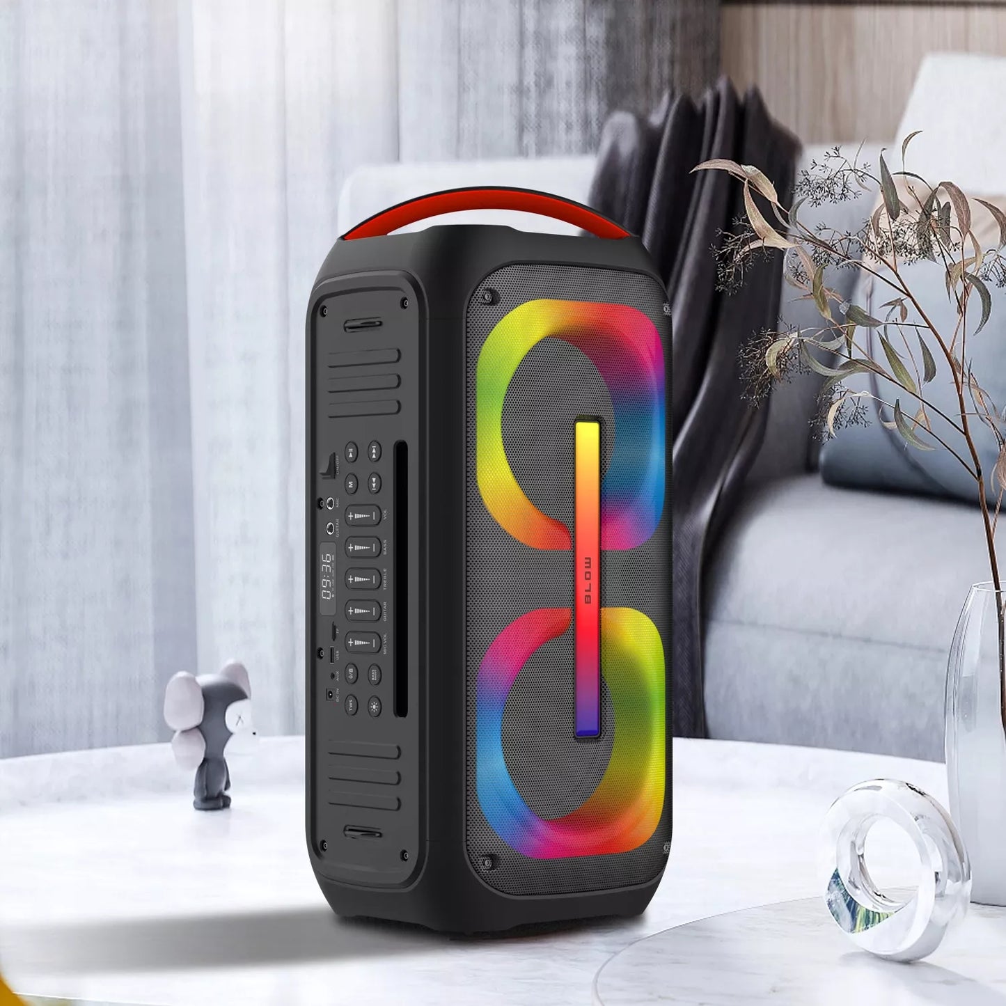Galingas Bluetooth nešiojamas mobilus garsiakalbis su mikrofonu, nuotolinio valdymo pulteliu, USB, SD, Karaoke