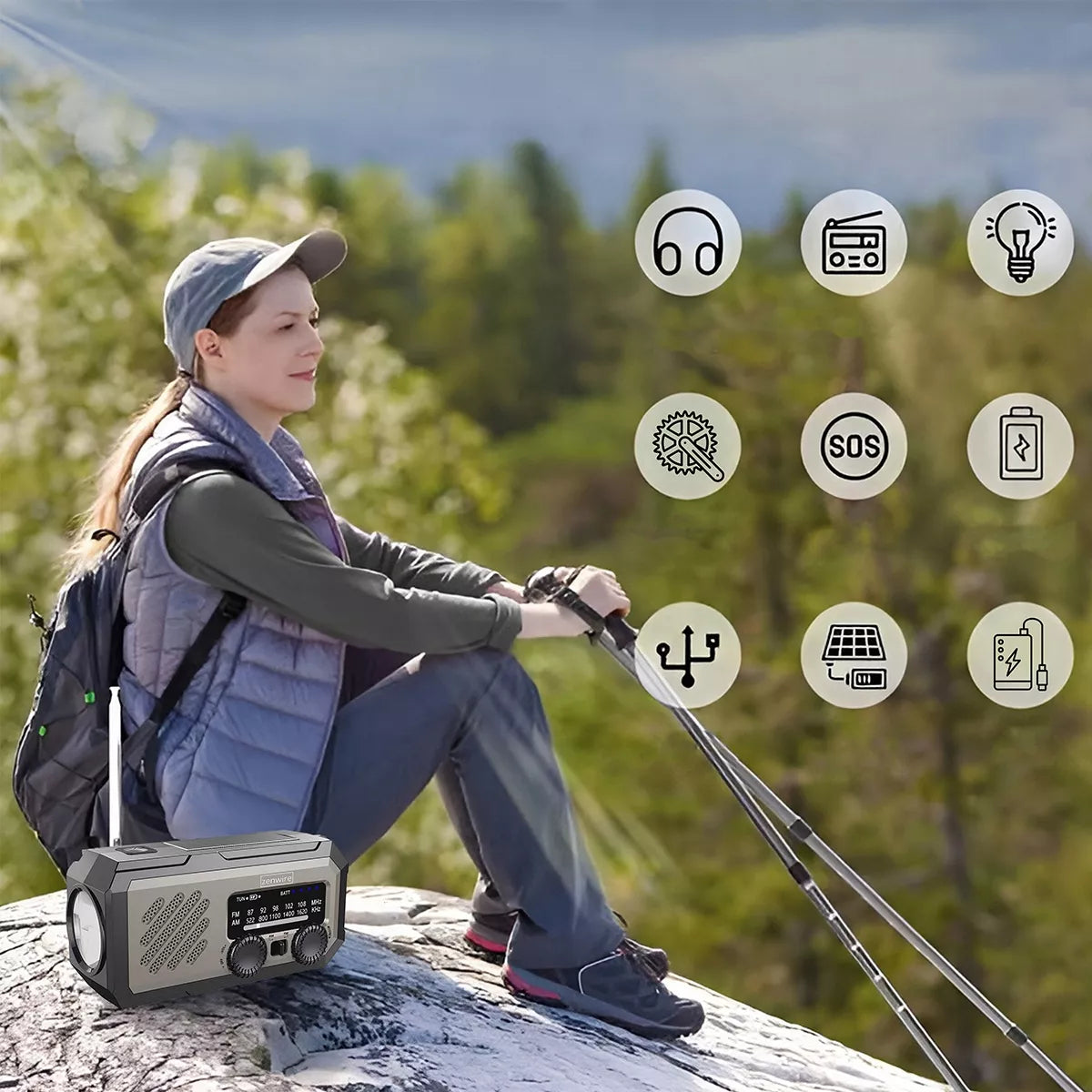 Mini nešiojamas saulės energijos radijas, avarinis statybinis su švaistikliu, baterijomis, „Powerbank“