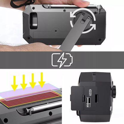Mini nešiojamas saulės energijos radijas, avarinis statybinis su švaistikliu, baterijomis, „Powerbank“