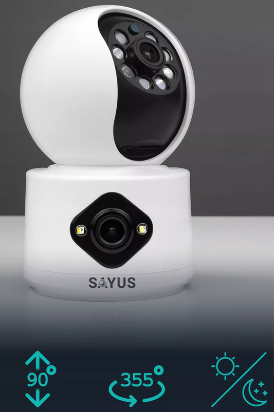 WiFi vidinė kamera sukama, dvigubas objektyvas – kūdikio stebėjimas