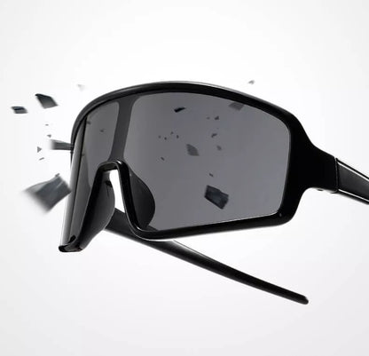 Sportiniai akiniai nuo saulės, lankstūs UV400 filtras, juodi/mėlyni + dėklas