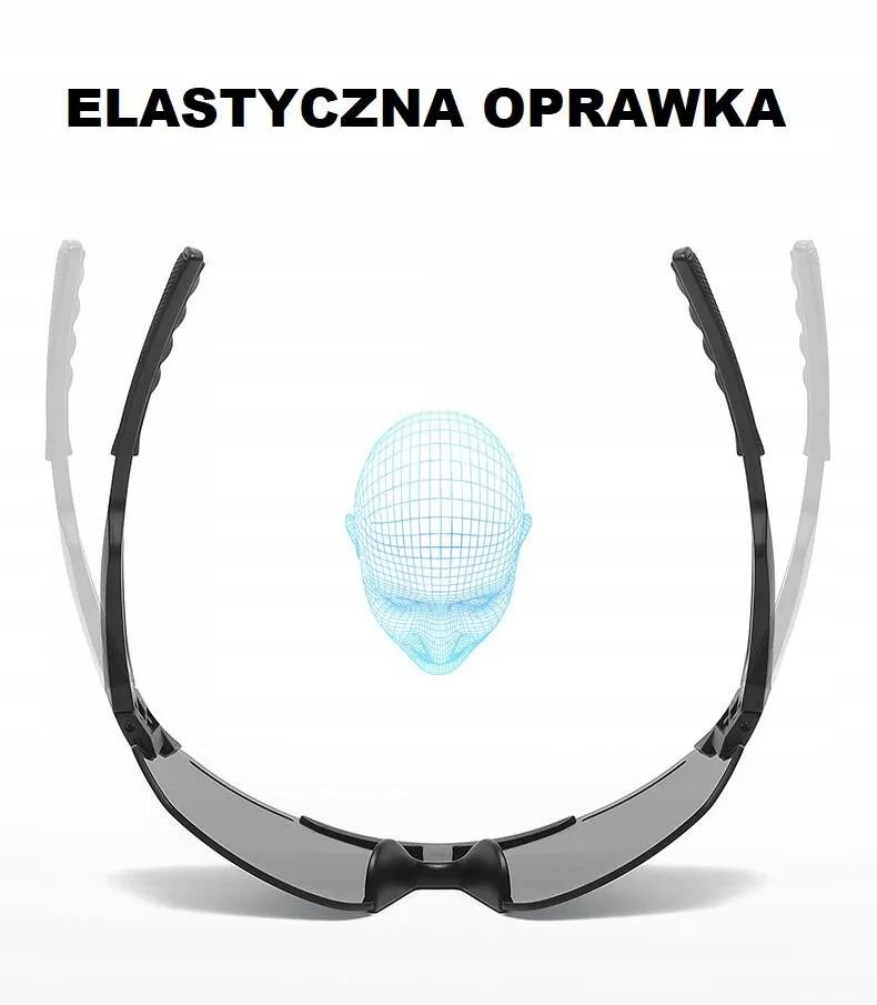 Sportiniai akiniai nuo saulės, lankstūs UV400 filtras, juodi/mėlyni + dėklas