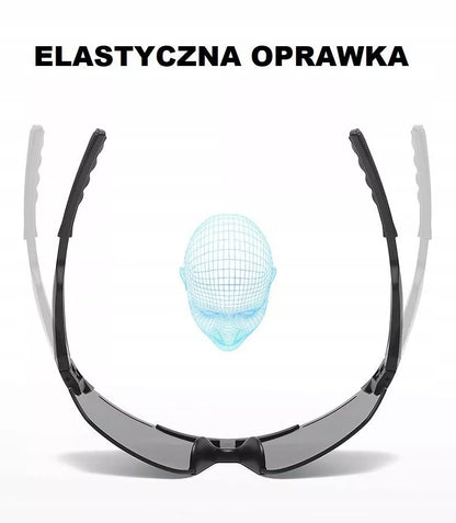 Sportiniai akiniai nuo saulės, lankstūs UV400 filtras, juodi/mėlyni + dėklas