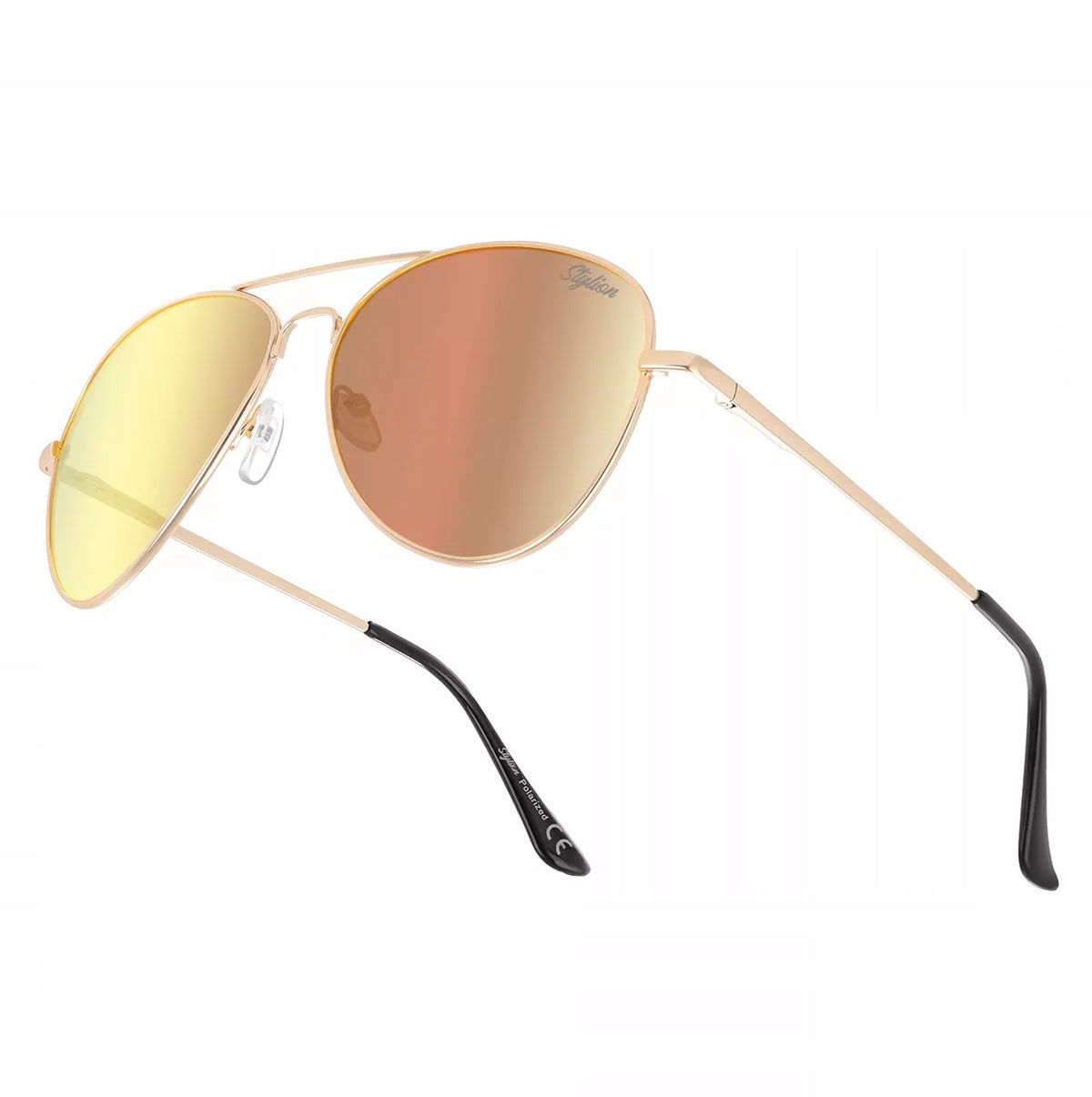 Vyriški poliarizuoti „Aviator“ saulės akiniai, oranžiniai, UV400, dydis M