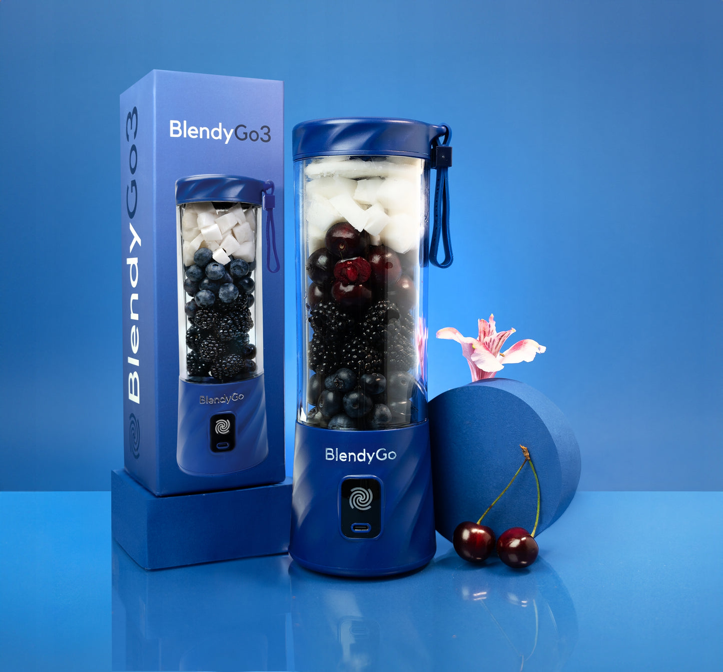 Oriģinālais BlendyGO 3 Pārnēsājamais Bezvadu USB Blenderis, 550 ml, Tumši Zils