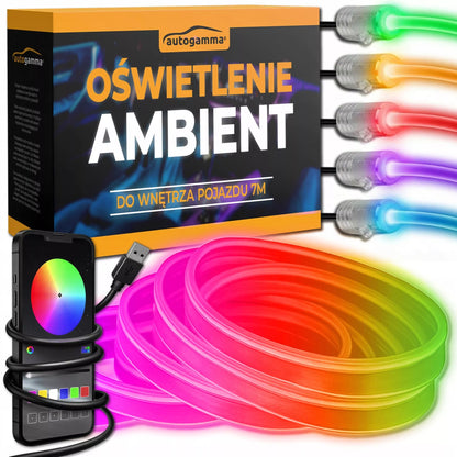 Automobilio Salono LED RGB 7 m RGB Apšvietimas Valdomas Programėle / Nuotolinio Valdymo Pulteliu