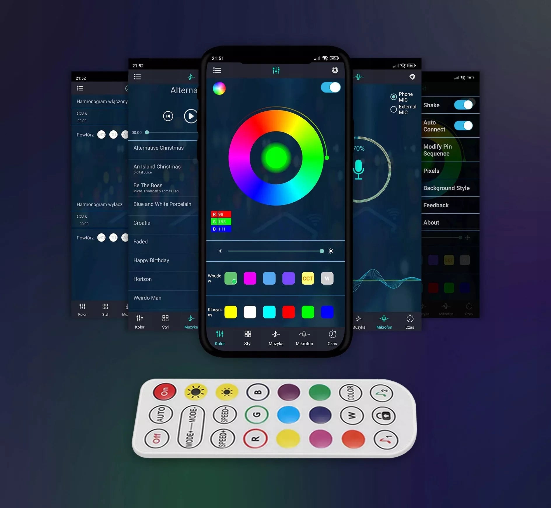 Žaidimų apšvietimas Hexagon Ambience LED RGB dekoracija su programėle ir pulteliu, 12 vnt.