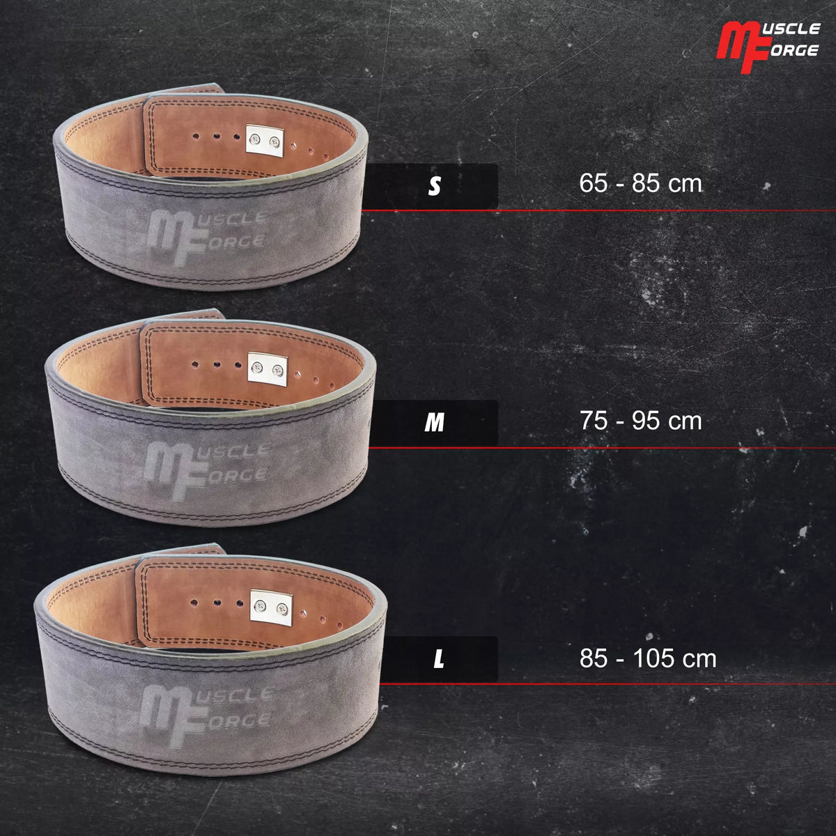 Odinės jėgos trikovės diržas su sagtimi MuscleForge KF-150, dydis L, kultūrizmo diržas