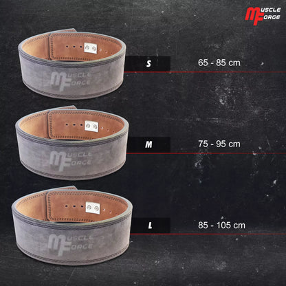 Odinės jėgos trikovės diržas su sagtimi MuscleForge KF-150, dydis L, kultūrizmo diržas