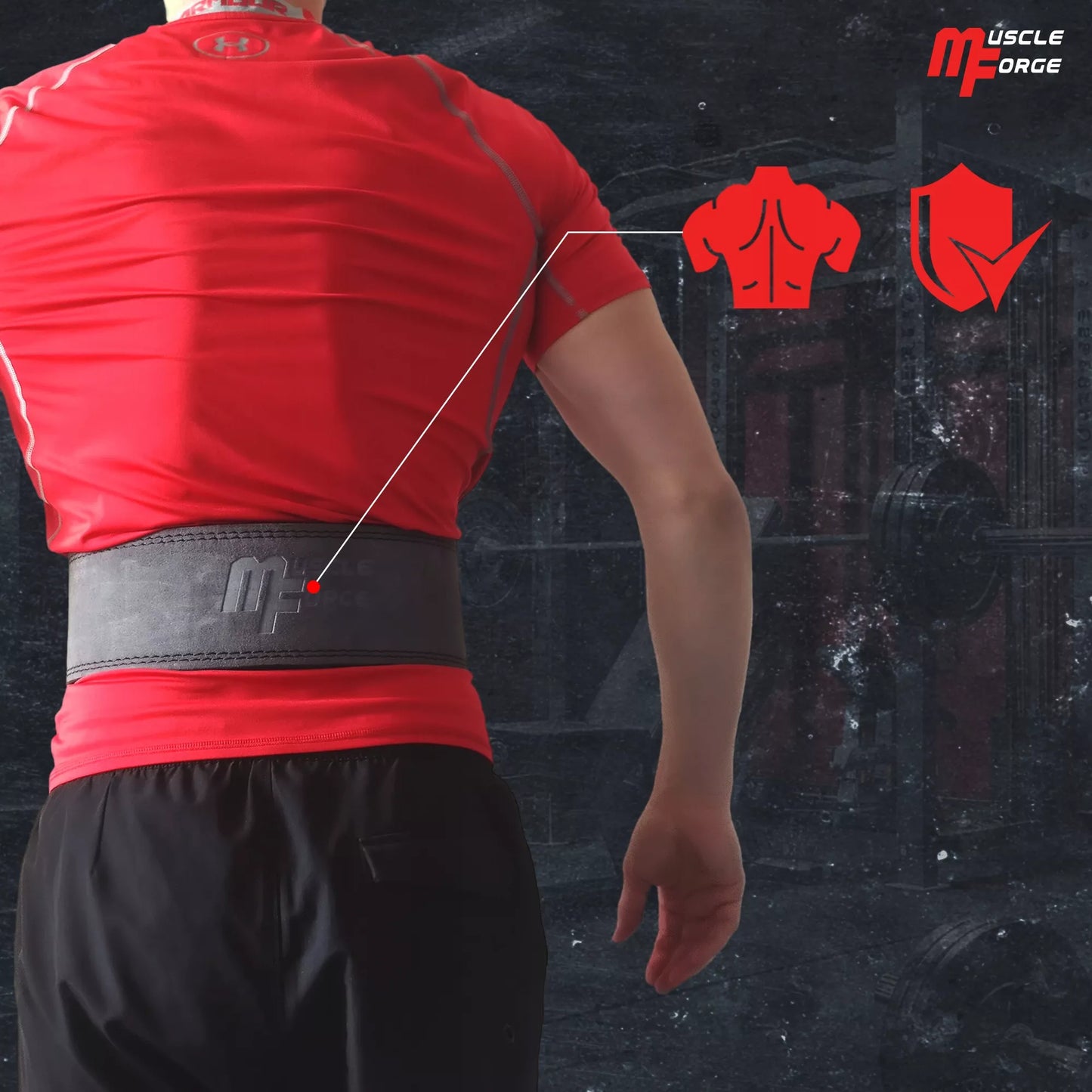 Odinės jėgos trikovės diržas su sagtimi MuscleForge KF-150, dydis L, kultūrizmo diržas