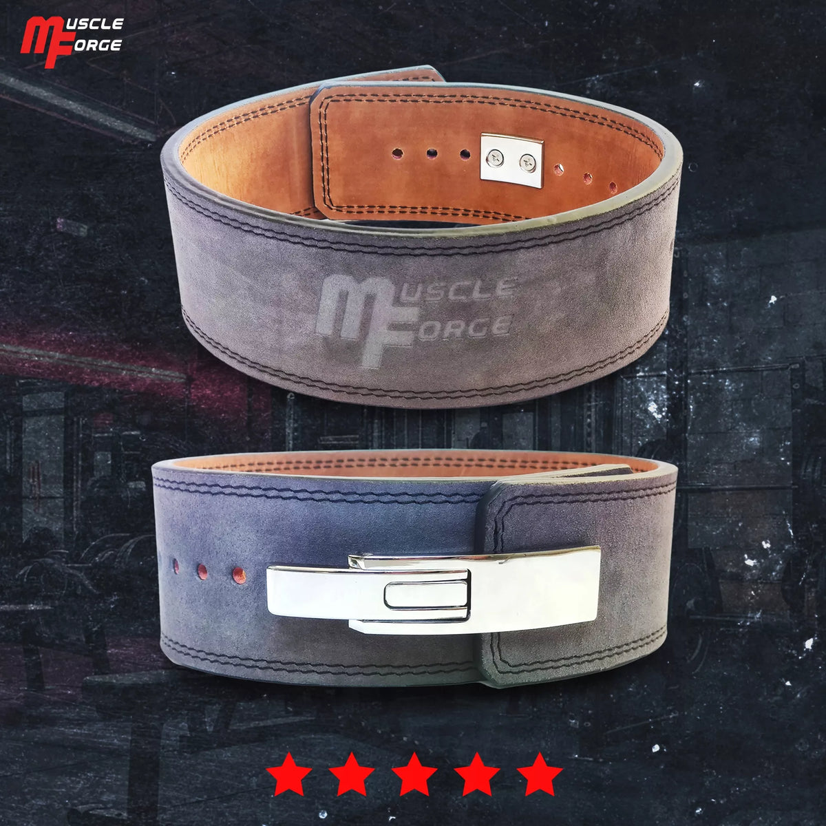 Odinės jėgos trikovės diržas su sagtimi MuscleForge KF-150, dydis L, kultūrizmo diržas