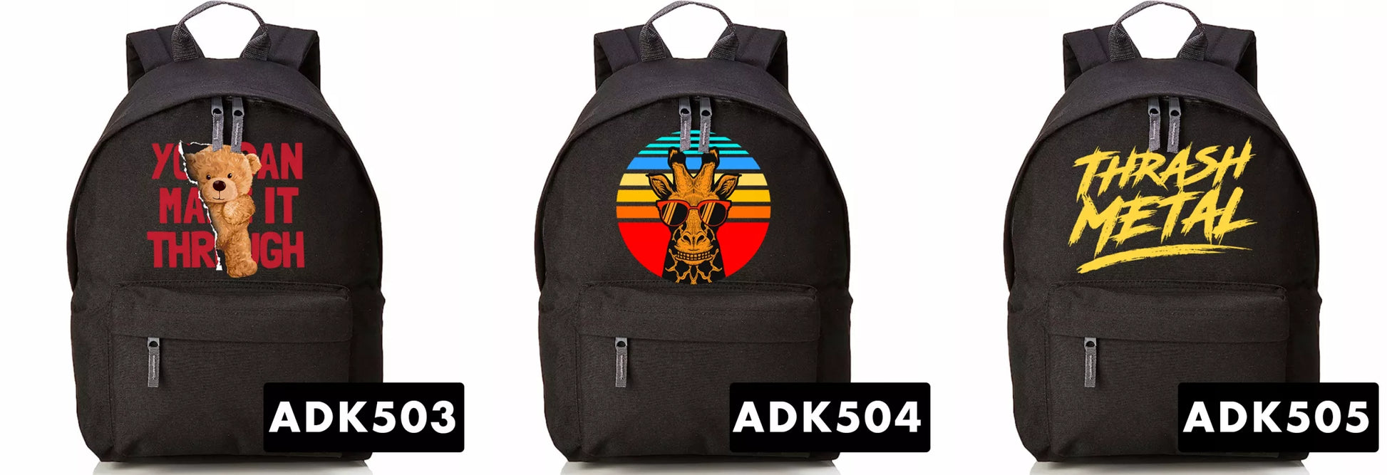 Juoda mini kuprinė jaunimui mokyklai su trash metal stiliumi, stilingas raštas, puiki dovana
