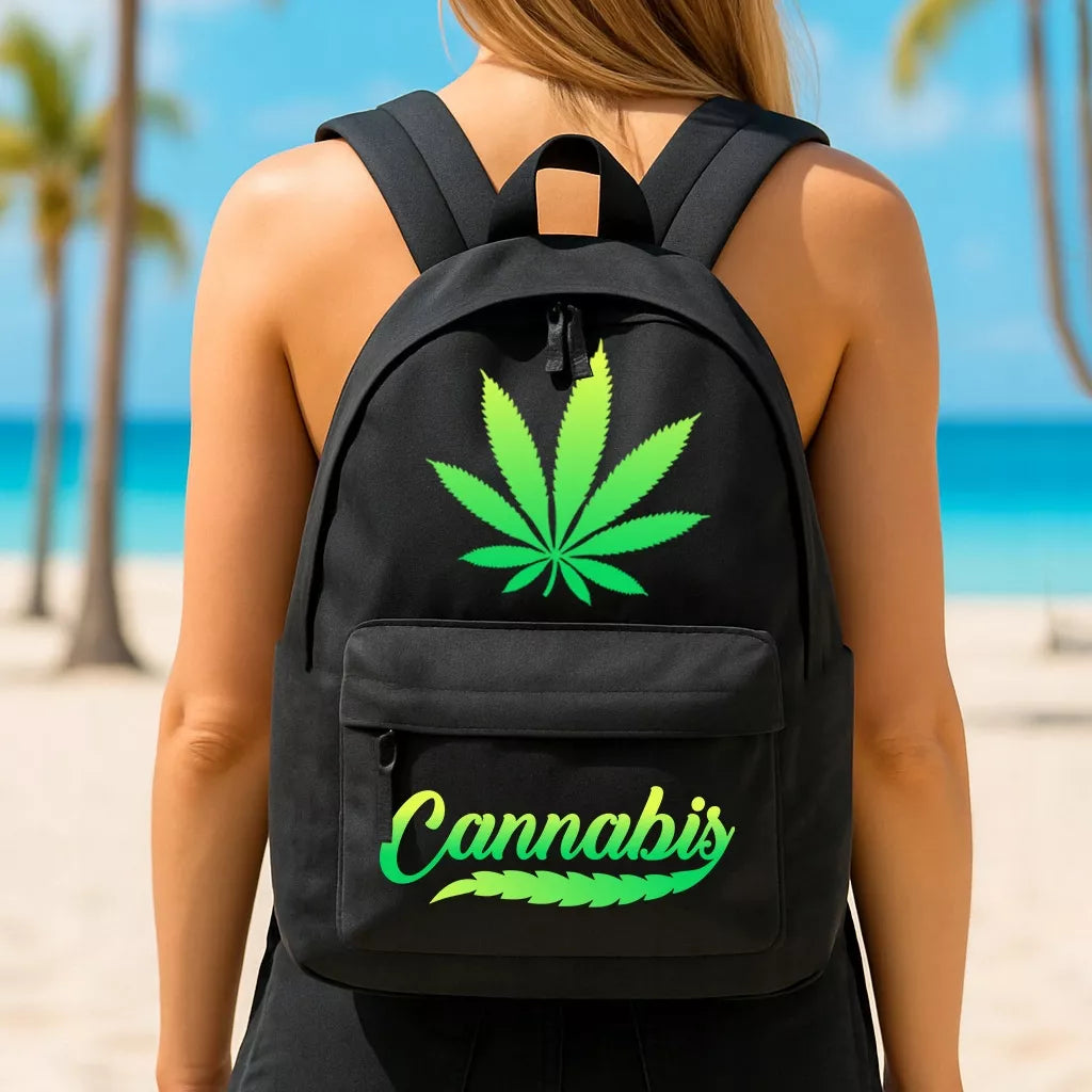 Juoda mokyklinė kuprinė jaunimui CANNABIS ZIOŁO stilinga madinga dovana