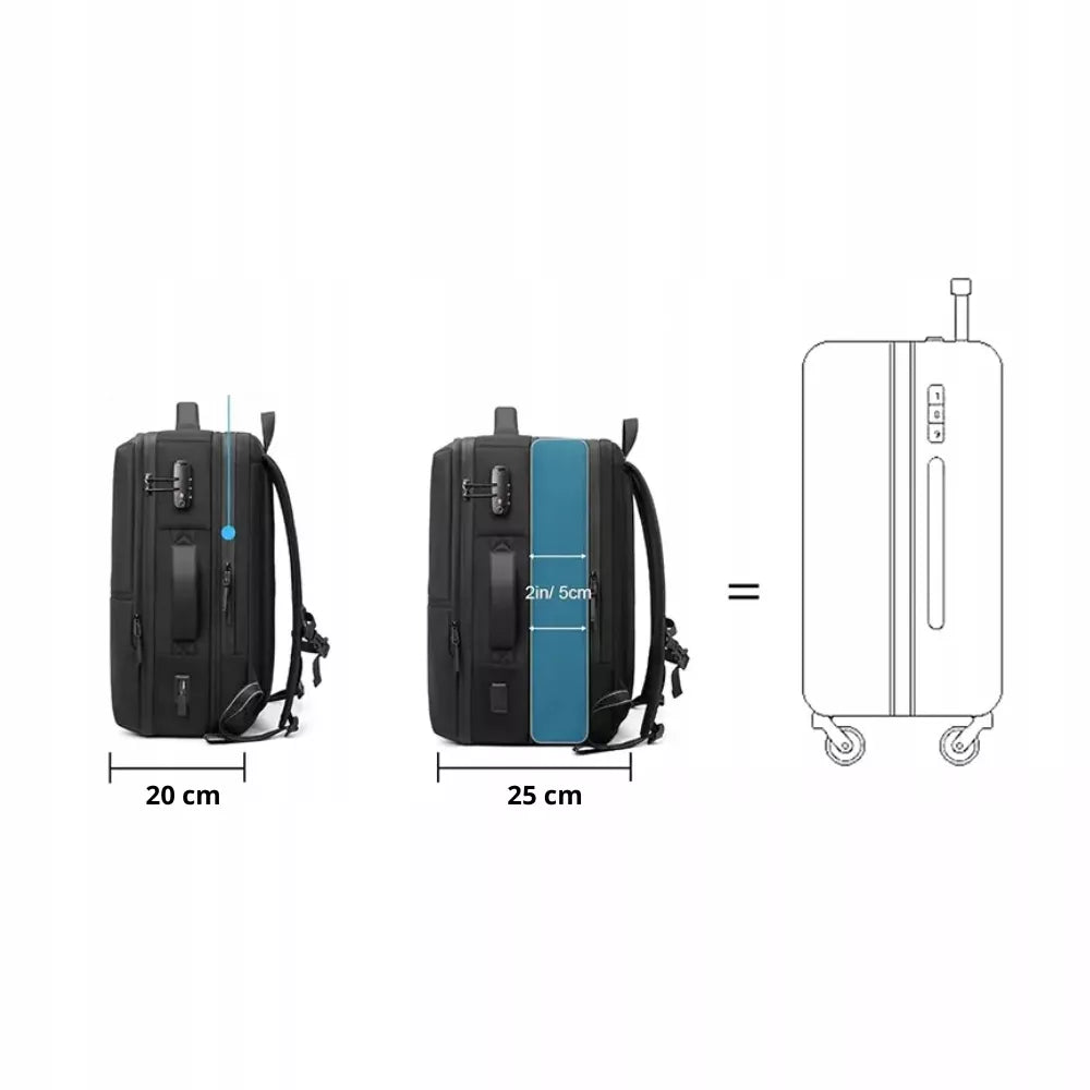 RANKINIS LĖKTuvo BAGAŽAS 70L KELIONINIS RANKINIS KOMPIUTERIUI 19" USB-C VAKUUMINIS