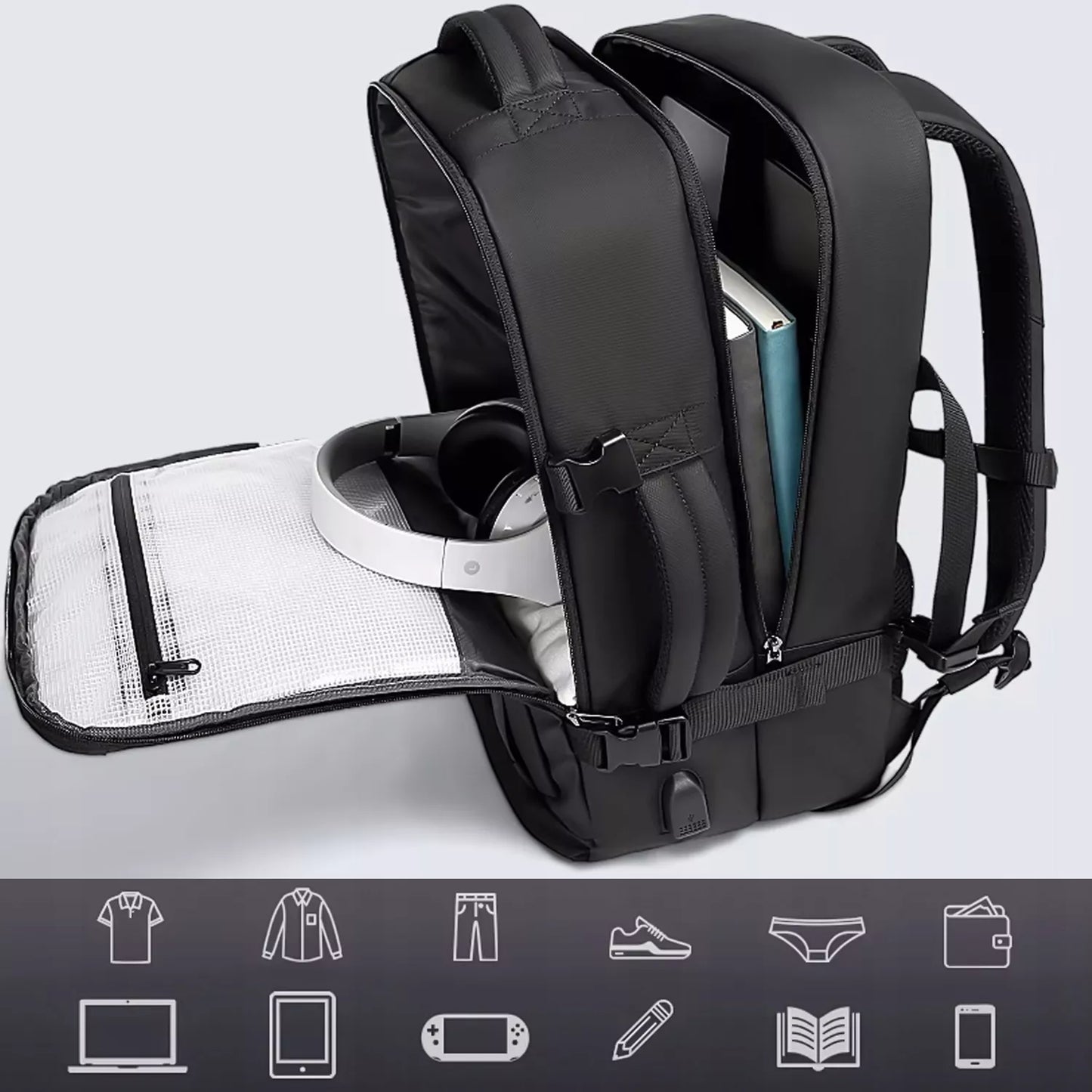 Verslo kelioninė kuprinė 15,6″ – neperšlampama, talpi, su USB