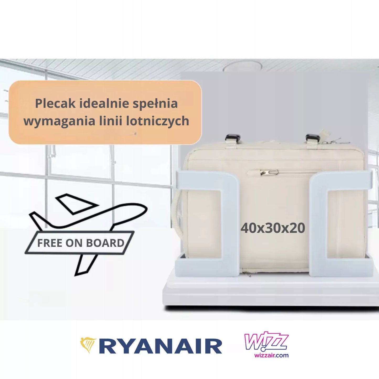 Kabininė kelioninė kuprinė 40×30×20 cm – USB-C, Ryanair