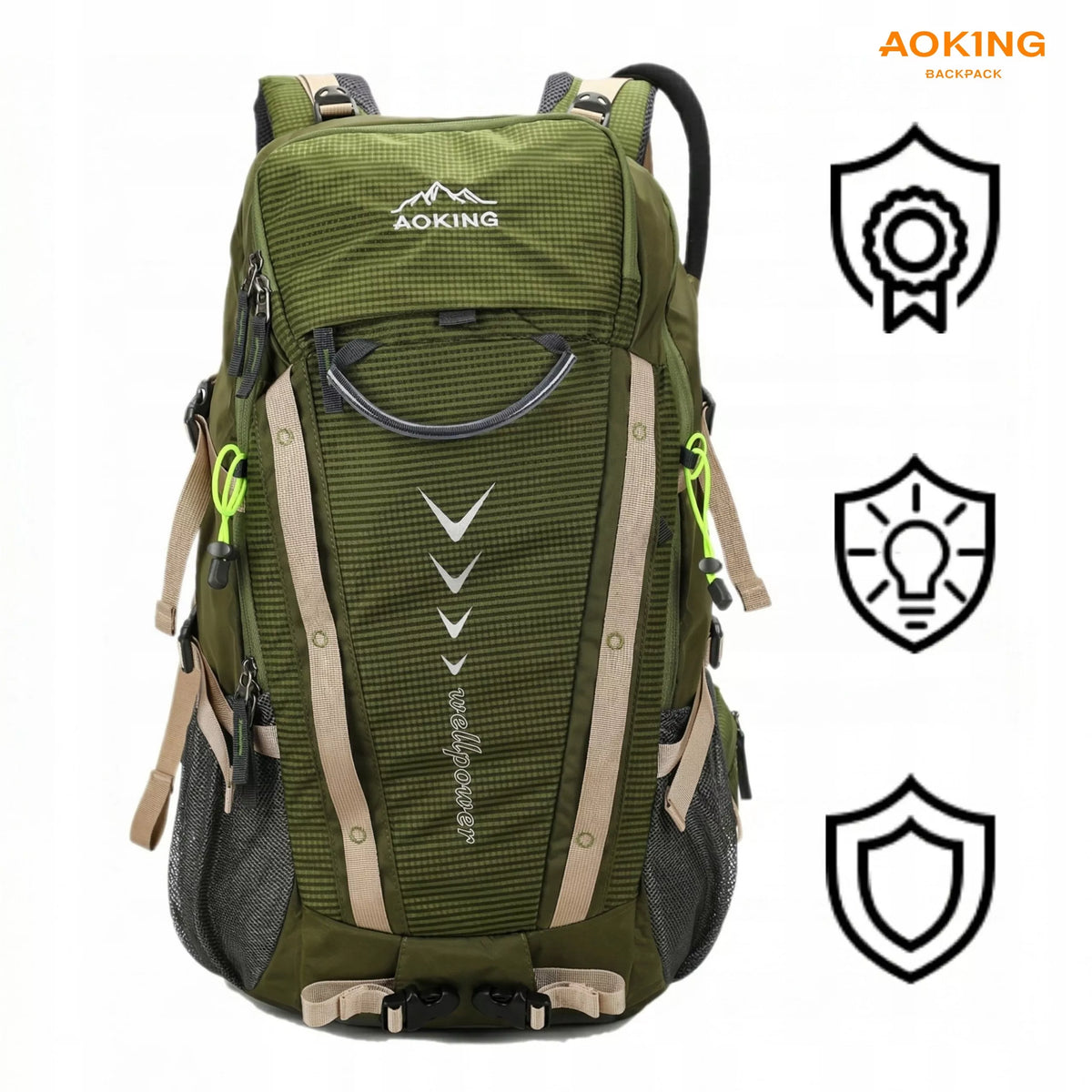 TREKKING kuprinė 35L Stovas 9 kišenės ŽALIAS