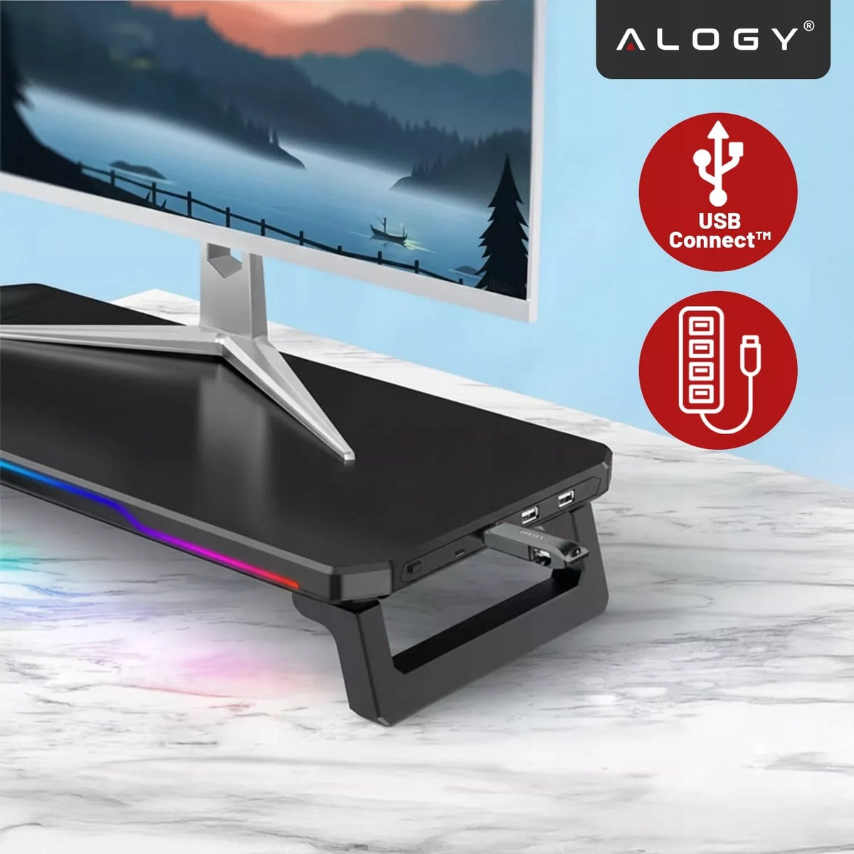 Monitoriaus stovas su USB Hub, USB-C