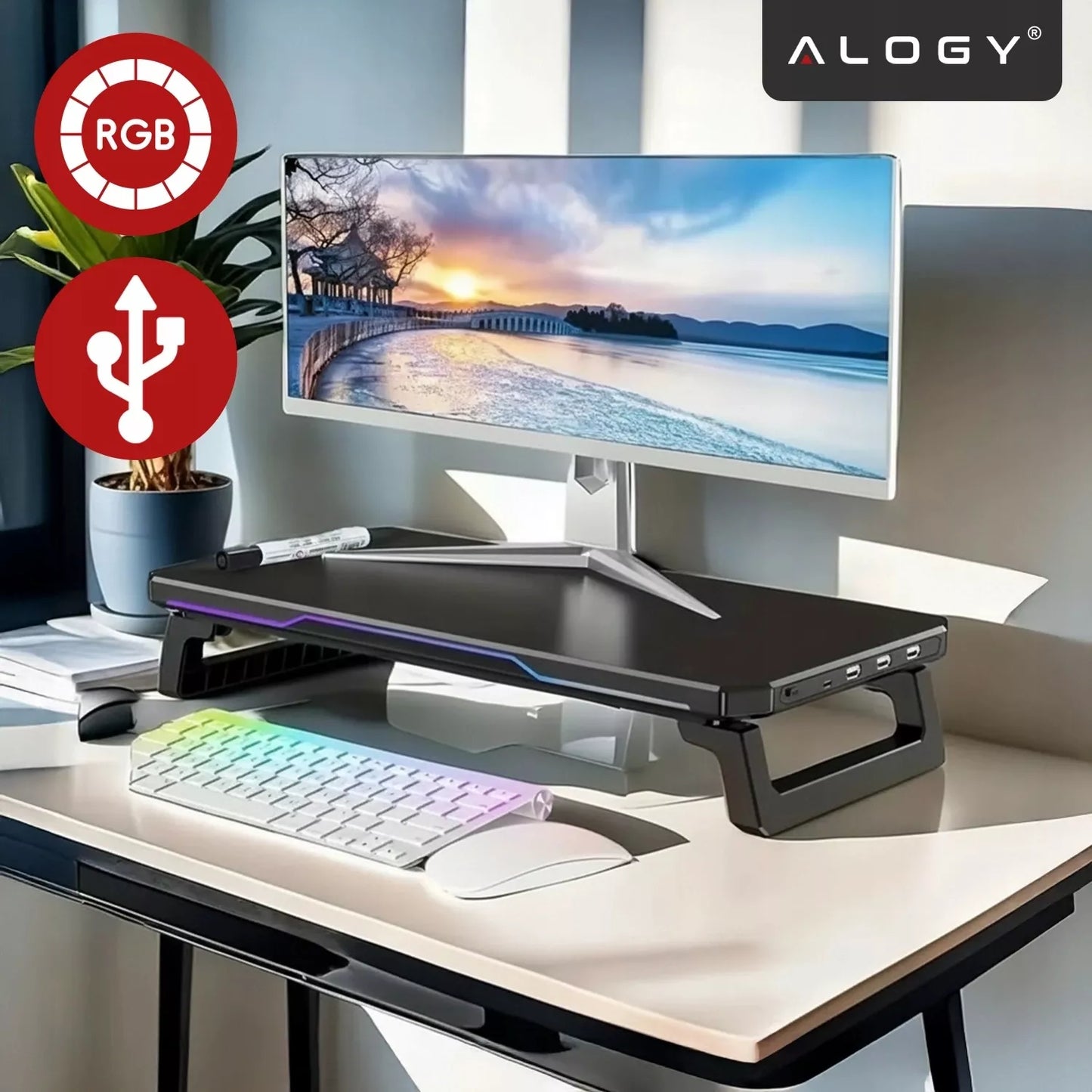 Monitoriaus stovas su USB Hub, USB-C