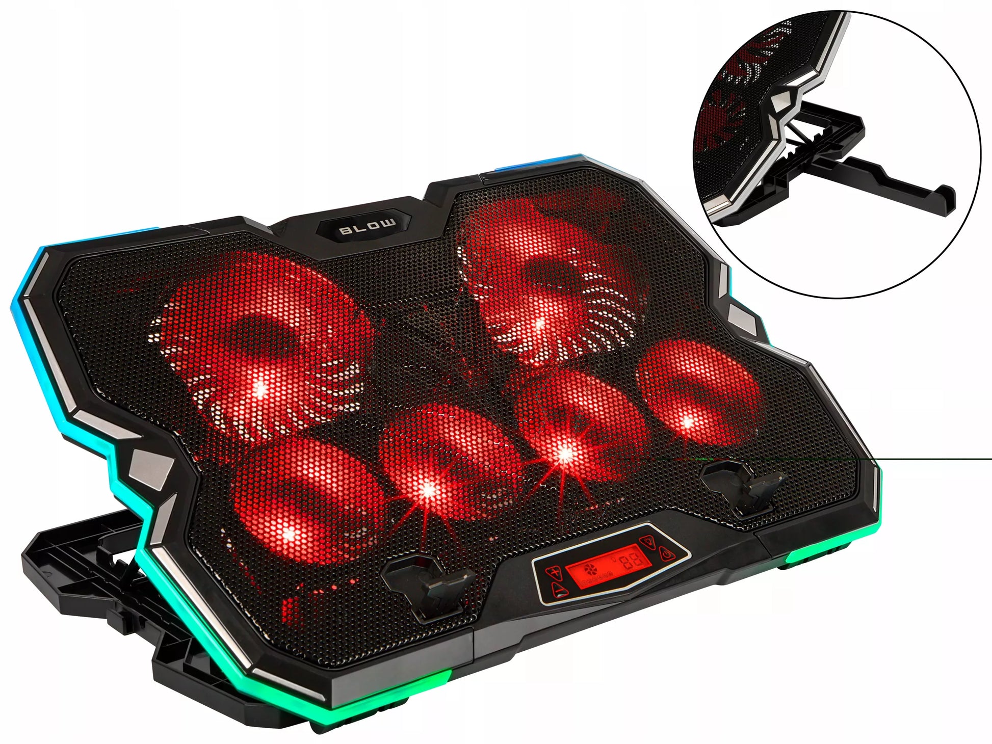 Aušinimo stovas nešiojamam kompiuteriui, reguliuojamas 9-17", LED RGB, 2x USB