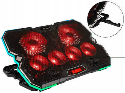 Aušinimo stovas nešiojamam kompiuteriui, reguliuojamas 9-17", LED RGB, 2x USB