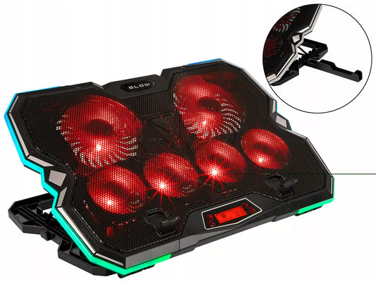 Aušinimo stovas nešiojamam kompiuteriui, reguliuojamas 9-17", LED RGB, 2x USB
