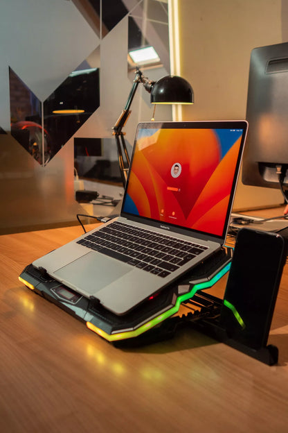 Aušinimo stovas nešiojamam kompiuteriui, reguliuojamas 9-17", LED RGB, 2x USB