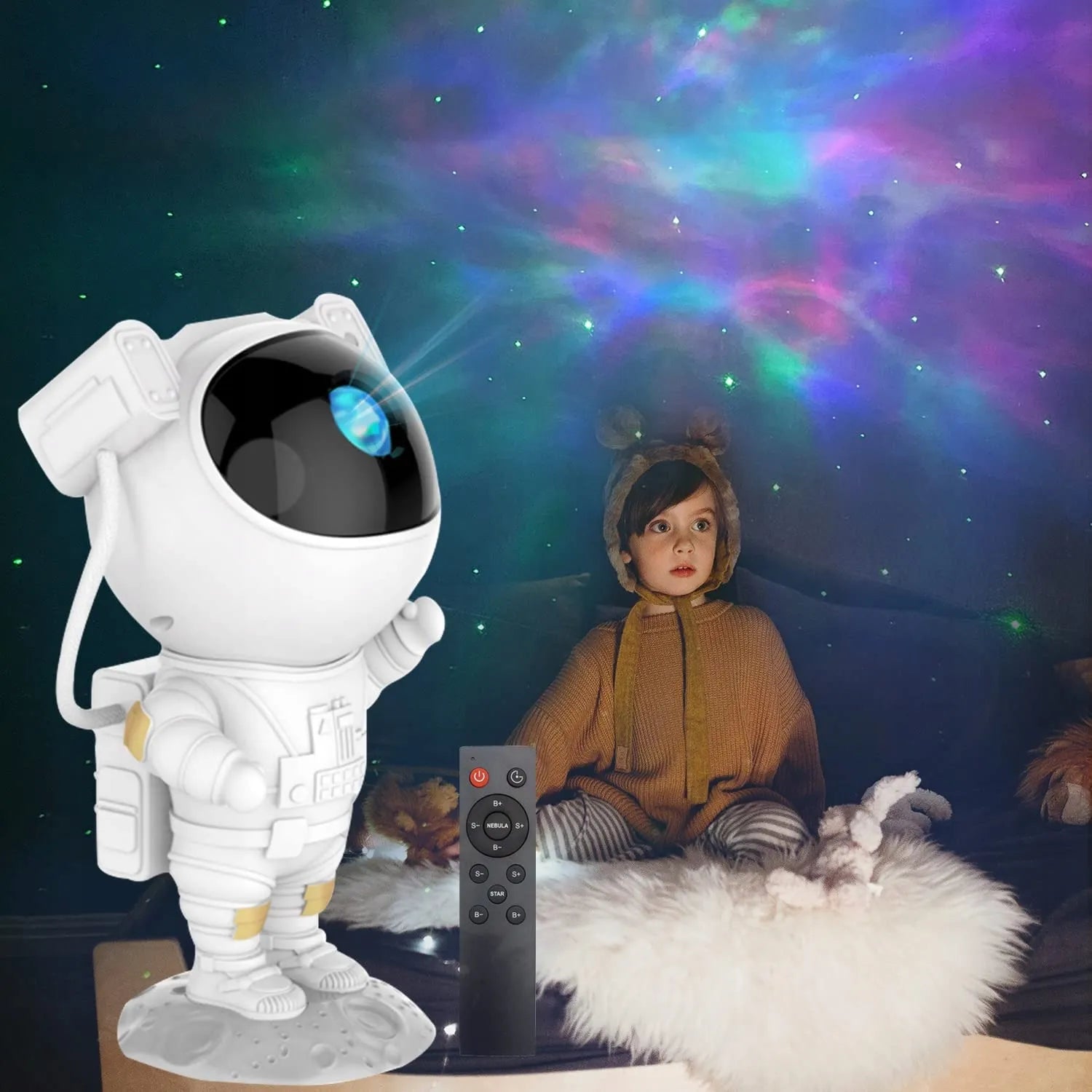 Astronautas žvaigždžių projektorius vaikams LED lazerinė naktinė lemputė