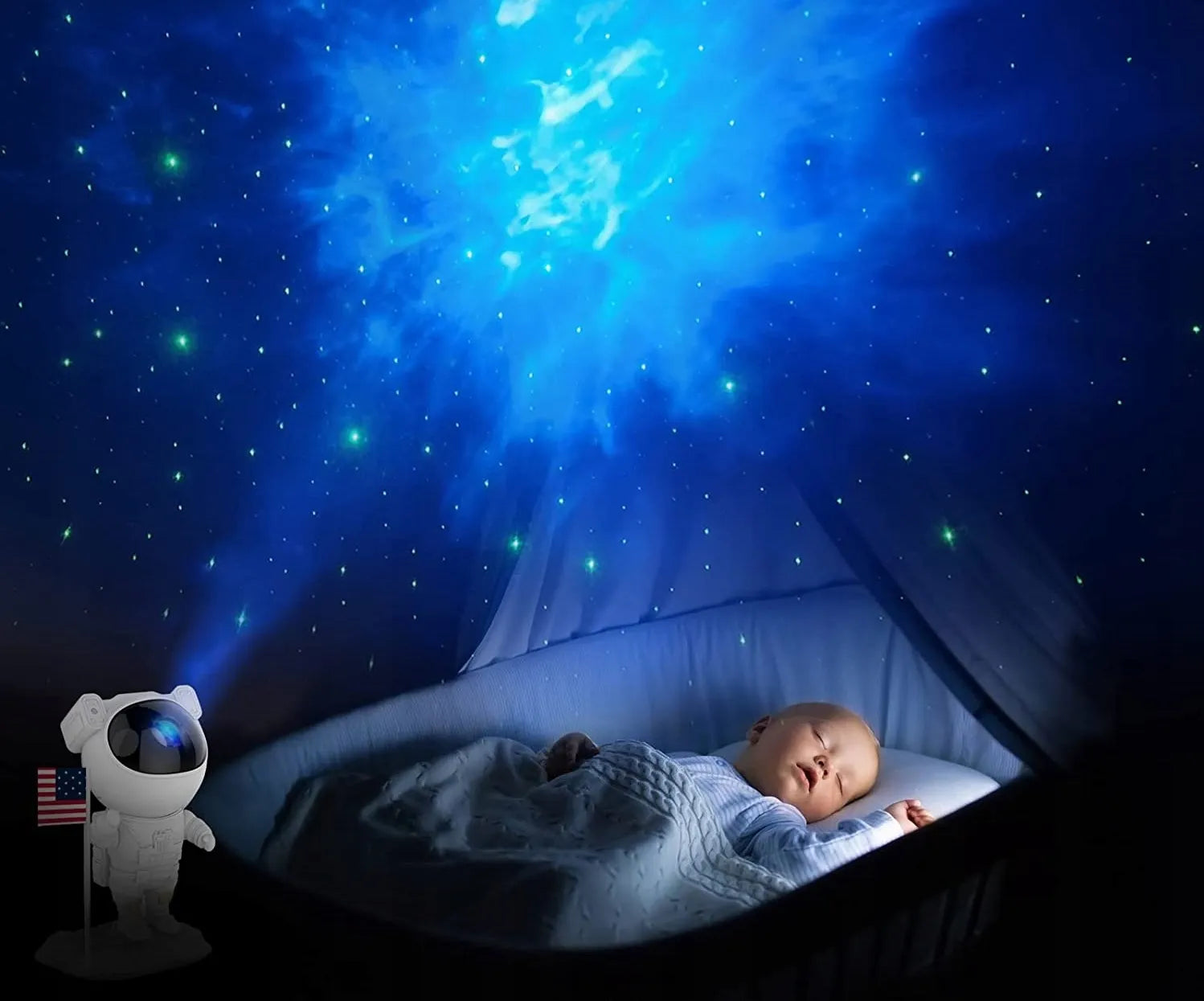 Astronautas žvaigždžių projektorius vaikams LED lazerinė naktinė lemputė