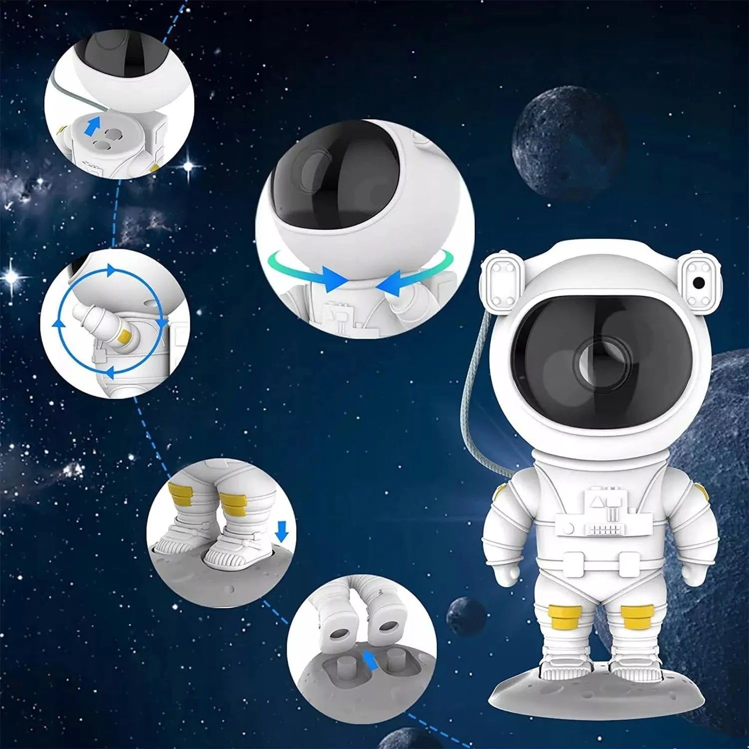 Astronautas žvaigždžių projektorius vaikams, naktinė LED lempa