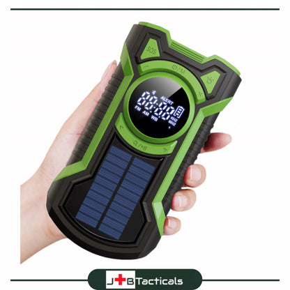 NEŠIOJAMAS SAULĖS RADijas, SKRIESTUVAS, SIGNALIZACIJA, DYNAMA, AVARINIS ŽIBINTUVĖLIS 5000mAh JB-07G