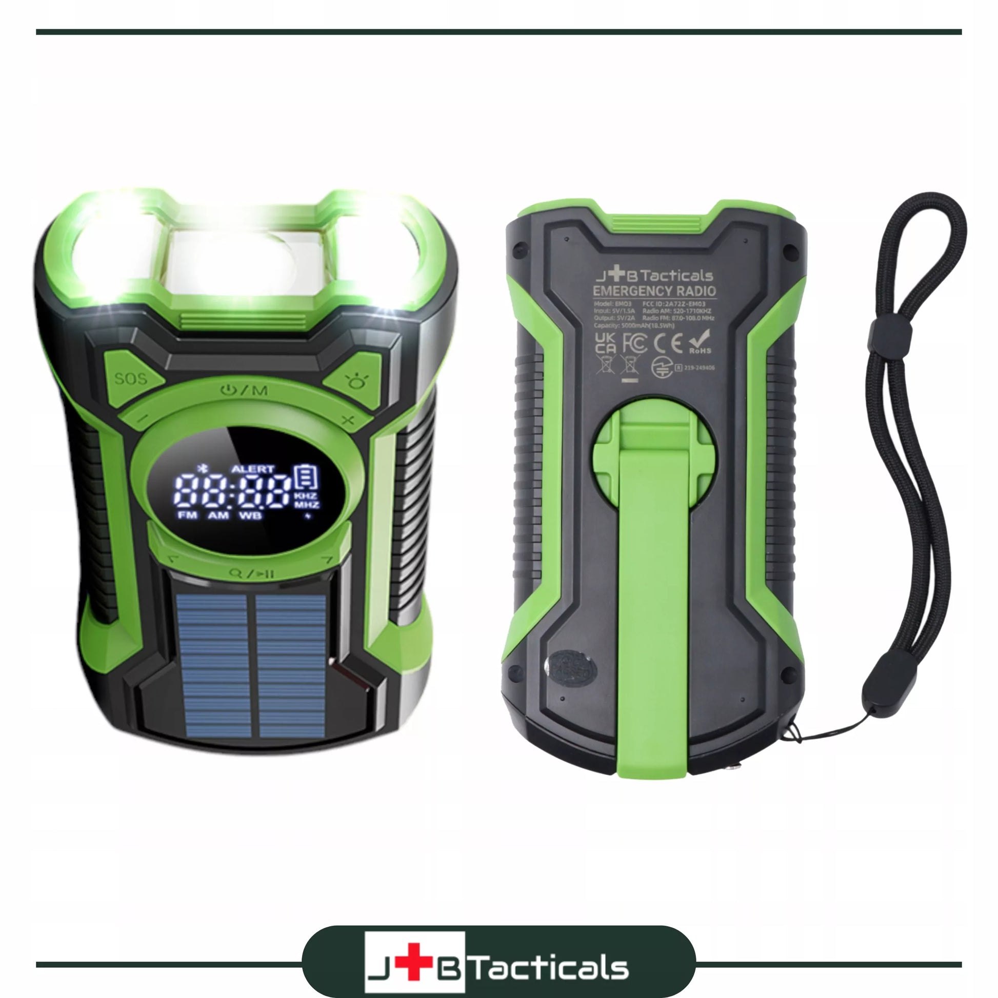 NEŠIOJAMAS SAULĖS RADijas, SKRIESTUVAS, SIGNALIZACIJA, DYNAMA, AVARINIS ŽIBINTUVĖLIS 5000mAh JB-07G