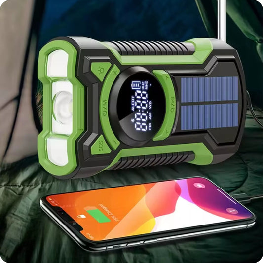 NEŠIOJAMAS SAULĖS RADijas, SKRIESTUVAS, SIGNALIZACIJA, DYNAMA, AVARINIS ŽIBINTUVĖLIS 5000mAh JB-07G