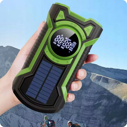 NEŠIOJAMAS SAULĖS RADijas, SKRIESTUVAS, SIGNALIZACIJA, DYNAMA, AVARINIS ŽIBINTUVĖLIS 5000mAh JB-07G