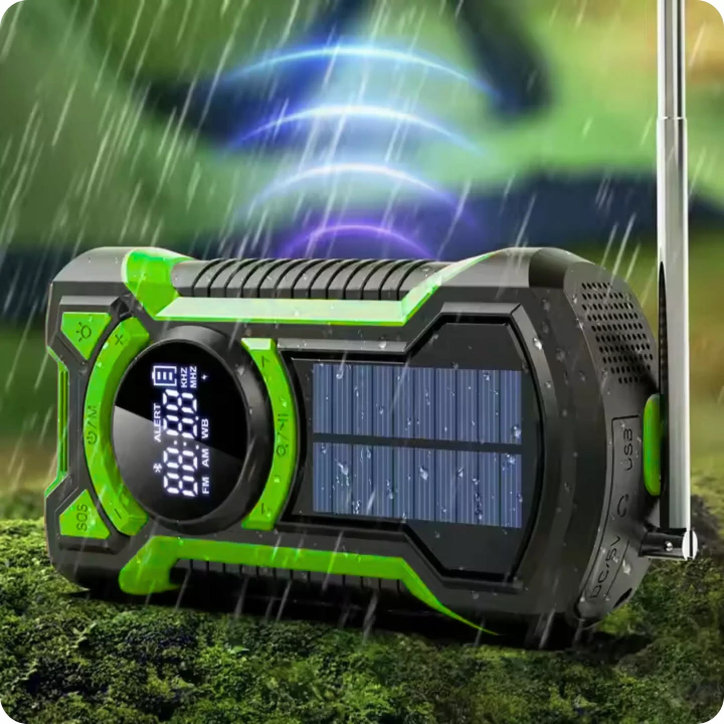 NEŠIOJAMAS SAULĖS RADijas, SKRIESTUVAS, SIGNALIZACIJA, DYNAMA, AVARINIS ŽIBINTUVĖLIS 5000mAh JB-07G