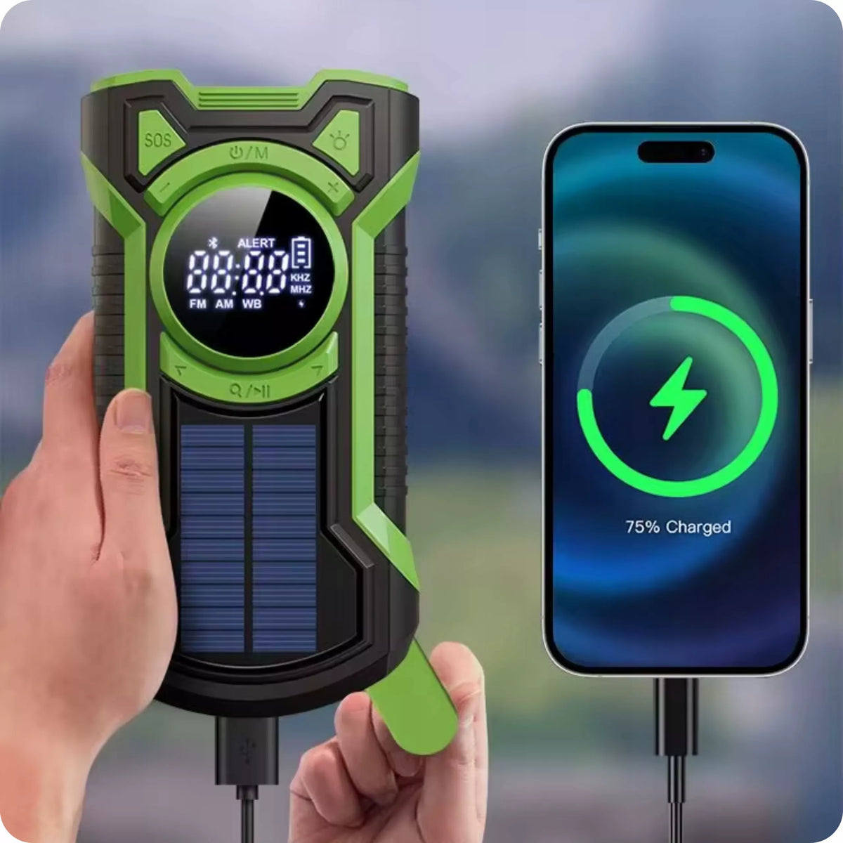 NEŠIOJAMAS SAULĖS RADijas, SKRIESTUVAS, SIGNALIZACIJA, DYNAMA, AVARINIS ŽIBINTUVĖLIS 5000mAh JB-07G