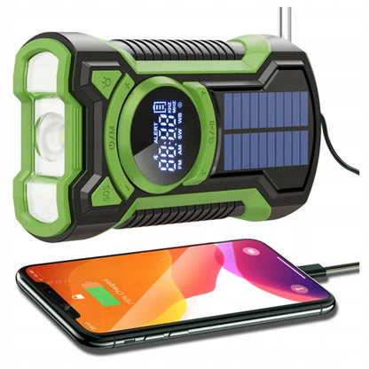 NEŠIOJAMAS SAULĖS RADijas, SKRIESTUVAS, SIGNALIZACIJA, DYNAMA, AVARINIS ŽIBINTUVĖLIS 5000mAh JB-07G