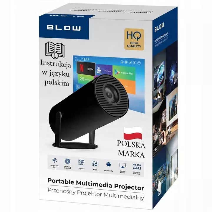 NEŠIOJAMAS ROTORINIS PROJEKTORIUS PROJEKTORIUS GARSIAKALBIS ANDROID SMART TV WIFI FULL HD