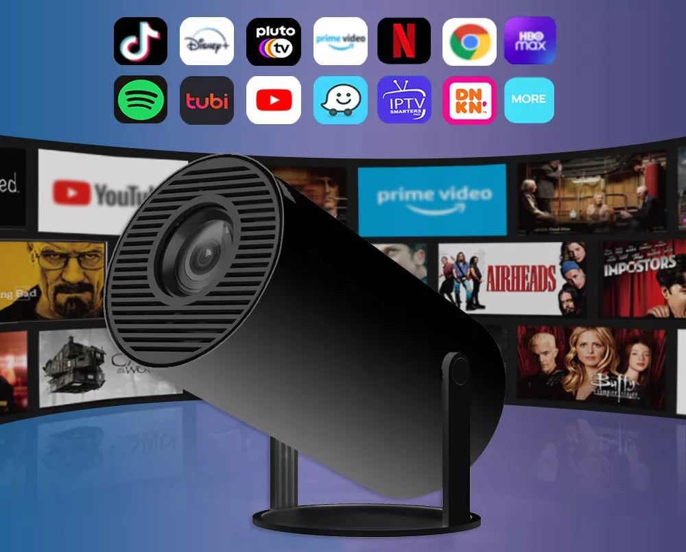 NEŠIOJAMAS ROTORINIS PROJEKTORIUS PROJEKTORIUS GARSIAKALBIS ANDROID SMART TV WIFI FULL HD