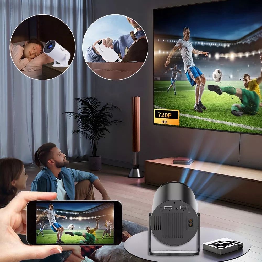 NEŠIOJAMAS ROTORINIS PROJEKTORIUS PROJEKTORIUS GARSIAKALBIS ANDROID SMART TV WIFI FULL HD
