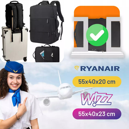 Kuprinė Rankinis Bagažas Lėktuvui 45x30x20 Wizzair Kabininis USB FORPLANE