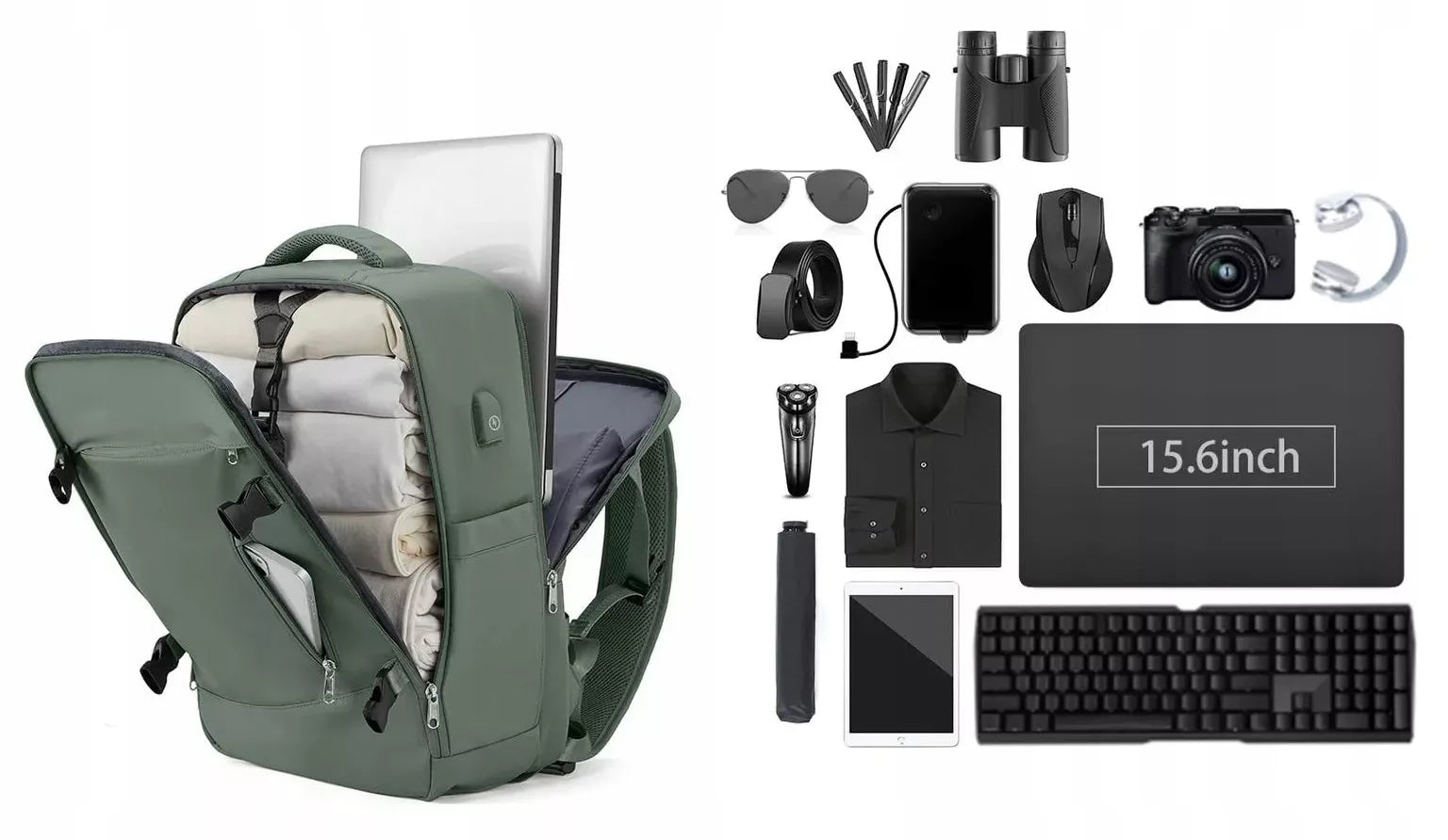 Kuprinė rankiniam bagažui 46×32×16, USB, atspari vandeniui, laptopui 15,6″