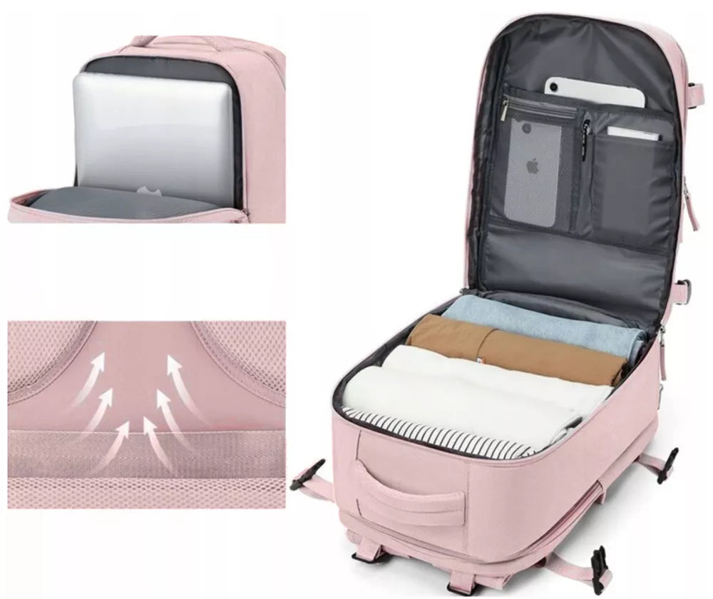 Kelioninė kuprinė 40x25x20 vandeniui atspari USB KABININIS BAGAŽAS RYANAIR WIZZAIR