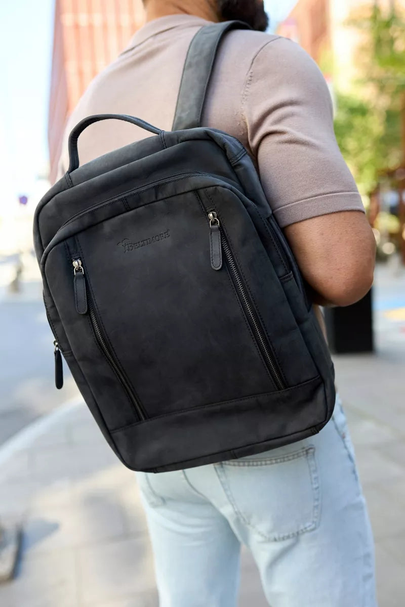 Odinė 15,6" verslo nešiojamojo kompiuterio kuprinė, didelė A4 talpos, juoda